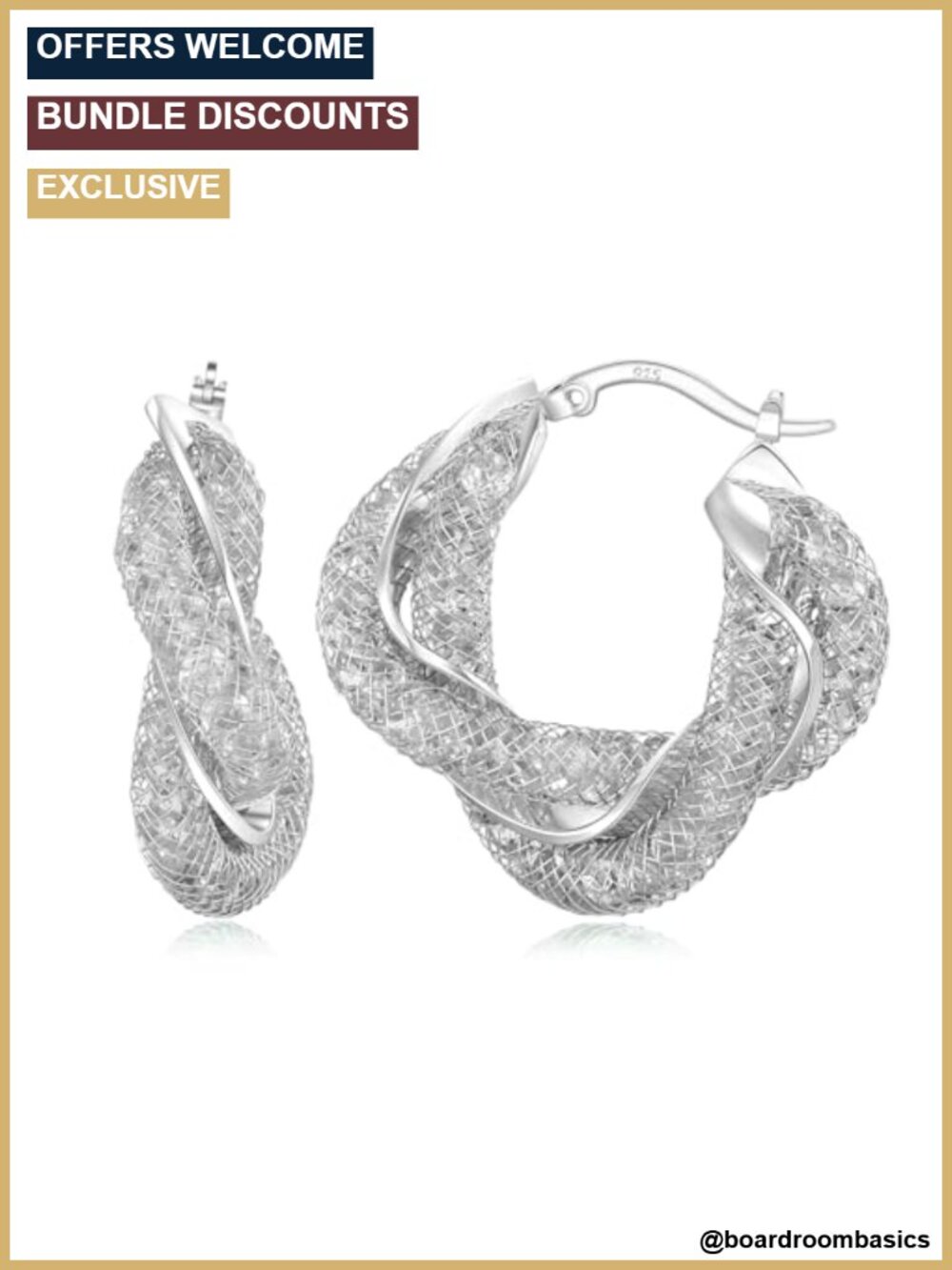 14K Gold Plated Mesh Hoop Earrings with Cubic Zirconia
